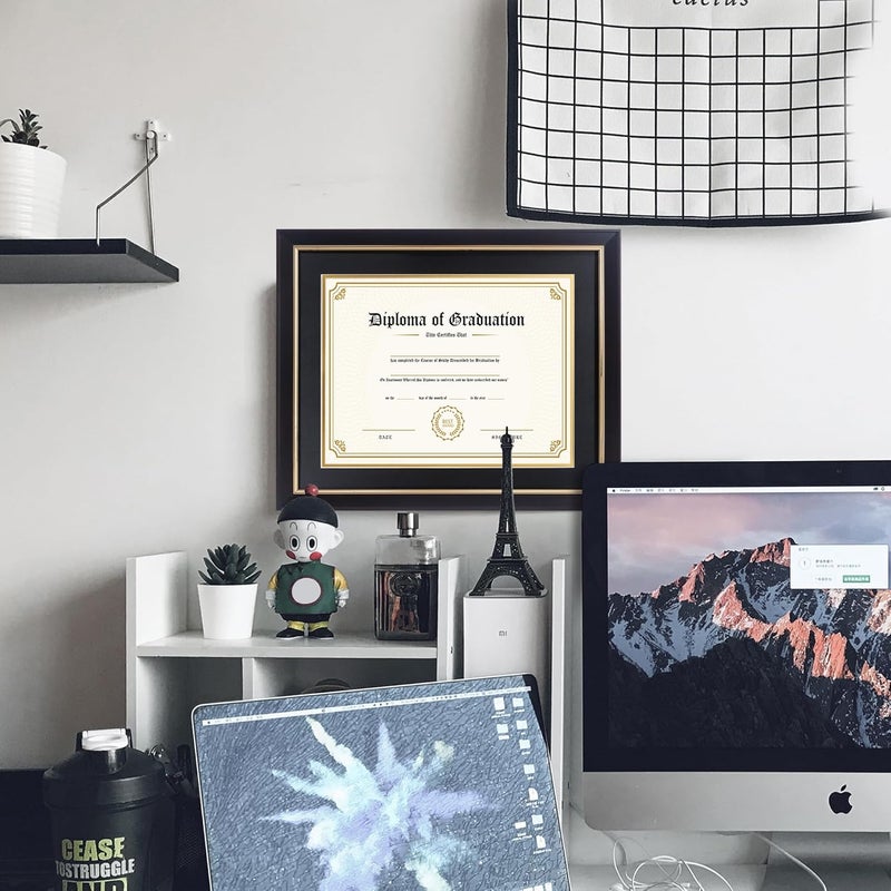 FramePro 11x14 Diploma Frame with Black over Gold Mat, 14x17 Certificate Frame, Real Wood with Gold Trim, Black Frame with Arcylic - Image 2